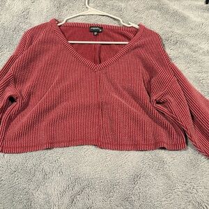 Red V-Neck Long Sleeve Top